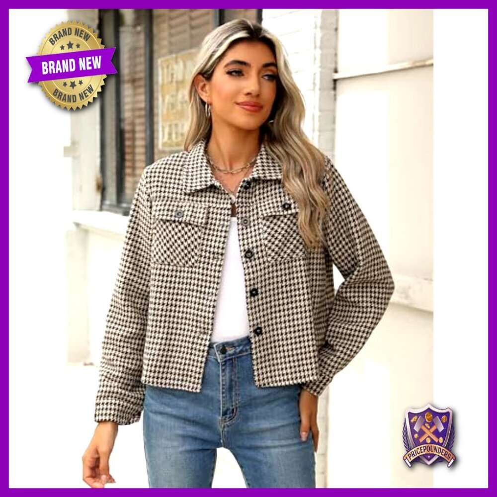 Cropped Flannel Shacket Jacket Plaid Button Down Vintage Y2K Chic Casual Tops - Picture 3 of 7